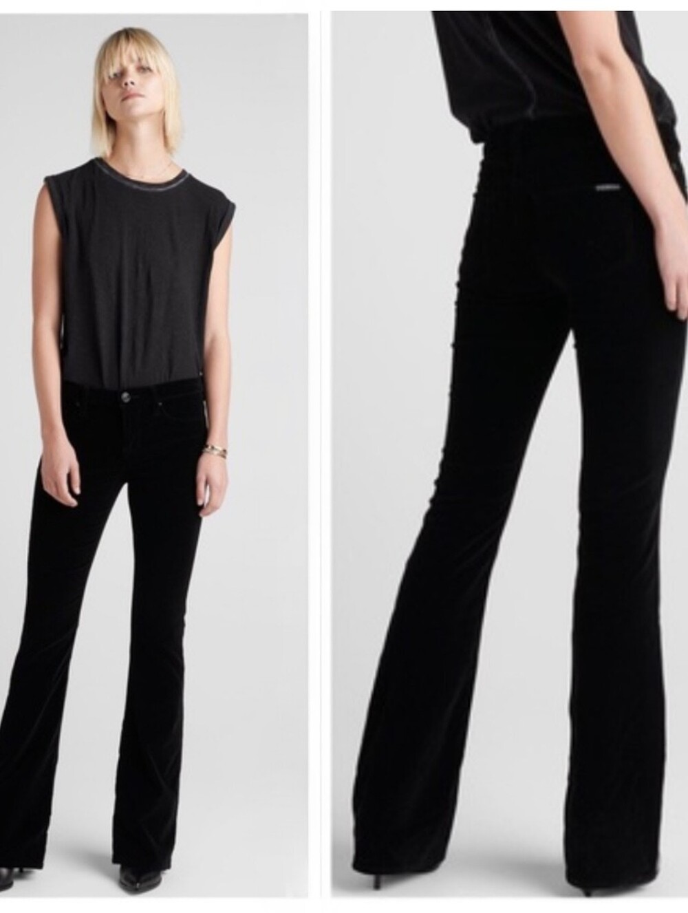 Hudson Drew Mid-rise Boot Cut Black Velvet Flared Pants Women's 29 Quiet Luxury